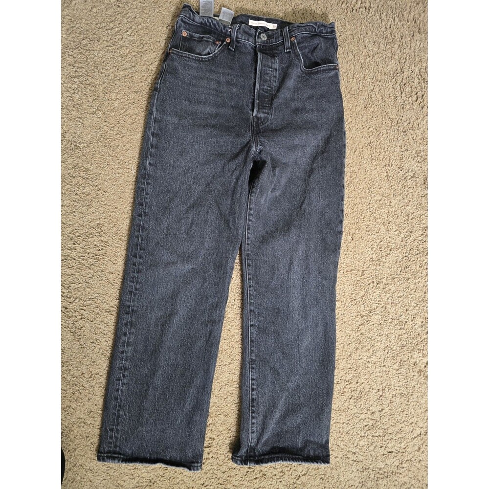 Levi’s Premium Ribcage Straight Ankle Jeans Washed Black Gray Button Fly - Sz 30 - Picture 3 of 15